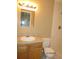 Bathroom with single sink vanity, framed mirror, and shower with tiled walls at 5110 Sunridge Palms Dr, Tampa, FL 33617