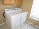 Bright laundry area with washer, dryer, cabinets, tile floor, and window at 5110 Sunridge Palms Dr, Tampa, FL 33617