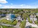 Aerial view of neighborhood homes showcasing well-maintained lawns and a lush, green environment at 108 Shore Dr, Tarpon Springs, FL 34689
