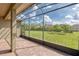 Spacious screened-in lanai offering a tranquil view of the backyard with swaying palm trees at 14610 Mondavi Ct, Tampa, FL 33626