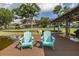 Waterfront property with dock featuring two Adirondack chairs overlooking the tranquil lake at 1834 Daiquiri Ln, Lutz, FL 33549
