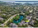 Beautiful aerial view of homes surrounding a serene pond, with mature trees and lush landscaping at 2173 Tuscany Trce # 8, Palm Harbor, FL 34683