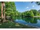 Scenic view of a lush green pond reflecting trees under a clear blue sky at 2173 Tuscany Trce # 8, Palm Harbor, FL 34683