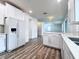 Modern kitchen featuring white cabinets, stainless steel appliances, and an island with countertops at 2325 Via Bella Blvd, Land O Lakes, FL 34639