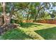 Picturesque backyard with mature trees casting shade over the lawn, fenced and offering a private outdoor space at 2911 N Jefferson St, Tampa, FL 33602