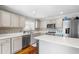 Modern kitchen with stainless steel appliances, mosaic backsplash, and bright countertops at 3351 Lintower Dr, Land O Lakes, FL 34638