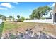 Expansive backyard featuring a young tree and a large mature tree, complemented by a white fence border at 3602 W Iowa Ave, Tampa, FL 33611