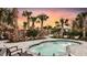 A relaxing hot tub surrounded by lush landscaping and a colorful sunset, perfect for unwinding after a long day at 4286 Cairoli Ct, Wesley Chapel, FL 33543