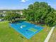 Aerial view of a community basketball court with well-maintained grounds and mature trees at 4805 Holdsworth Dr, Land O Lakes, FL 34639