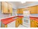 Functional kitchen featuring wood cabinetry, white appliances, and a sink with a window view at 727 Kensington Lake Cir, Brandon, FL 33511
