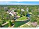 Scenic aerial shot of a residential area with a pond, showcasing community living amidst mature trees and greenery at 8630 Cattail Dr # 8630, Temple Terrace, FL 33637