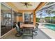 Inviting covered patio with a dining table, seating area, and a view of the swimming pool at 13028 Prestwick Dr, Riverview, FL 33579