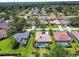 Aerial view of a residential area with lush greenery, houses, and pools with screen enclosures at 14170 Fennsbury Dr, Tampa, FL 33624