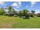 Expansive backyard features lush lawn and tropical landscaping surrounding screened-in pool at 14170 Fennsbury Dr, Tampa, FL 33624