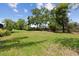 Lush backyard featuring vibrant green grass, mature trees and shrubbery at 14170 Fennsbury Dr, Tampa, FL 33624