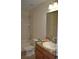 Tiled bathroom featuring a white vanity, toilet, and shower/tub combo at 20420 Carolina Cherry Ct, Tampa, FL 33647