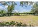 Fenced backyard featuring green trees, sunny skies, and natural views at 2355 Bentley Dr, Palm Harbor, FL 34684