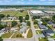 An aerial view shows the neighborhood with green trees surrounding single-Gathering homes and commercial area in the distance at 4005 W Coachman Ave, Tampa, FL 33611
