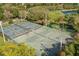 Aerial view of community pickleball courts surrounded by trees, greenery, and a lake at 427 21St N Ave, St Petersburg, FL 33704