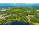 Lush, green aerial view of the expansive property and surrounding landscape, with a serene lake nearby at 525 Gornto Lake Rd, Brandon, FL 33510