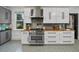 A modern kitchen with white cabinets, butcher block countertops, and stainless steel appliances at 6251 4Th S Ave, St Petersburg, FL 33707