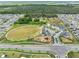 Overhead picture showing the community park with its vast lawns, playground, parking spaces, and covered seating area at 11847 Brighton Knoll Loop, Riverview, FL 33579