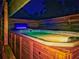 Covered in-ground hot tub with custom wood surround and mounted TV at 15207 Taralane Ave, Brooksville, FL 34604