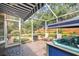 Screened patio features a brick floor, hot tub, awning, and access to backyard at 2484 Whitman St, Clearwater, FL 33765