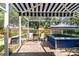 Screened patio with a hot tub, brick pavers and striped awning at 2484 Whitman St, Clearwater, FL 33765