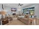 Comfortable living room featuring a fireplace, large sliding glass doors, and neutral decor at 2781 Dolores Home Ave, Valrico, FL 33594