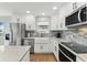 Close up view of the kitchen featuring stainless appliances, tile backsplash, and white cabinets at 3285 Minnow Creek Dr, Hernando Beach, FL 34607
