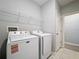 Laundry room with modern washer and dryer and wire shelving at 34187 Rogallo Ln, Wesley Chapel, FL 33545