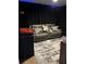 Home theater view showcasing comfortable gray sofa and a stylish gray, black and white area rug at 4710 W Tambay Ave, Tampa, FL 33611