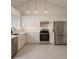 Modern kitchen featuring white cabinetry, stainless steel appliances, marble backsplash, and ample counter space at 5804 Red Cedar Ln # 5804, Tampa, FL 33625