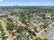 An elevated view of a residential area displaying houses with mature trees, streets, and distant cityscape at 1701 38Th N St, St Petersburg, FL 33713
