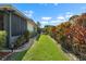 Backyard lawn area showing landscaping and fenced side yard at 1762 Atrium Dr, Sun City Center, FL 33573