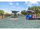 Community playground with green ground, a train set and swings at 18516 Snowdonia Dr, Land O Lakes, FL 34638