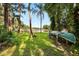 Lush backyard with a canoe near the lake at 22004 Dupree Dr, Land O Lakes, FL 34639