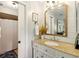 Renovated bathroom with a new vanity and a view of the standing shower at 4419 Longshore Dr, Land O Lakes, FL 34639
