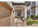 Inviting front entrance with decorative door, potted plants, and welcoming lion statues at 5057 Ivory Stone Dr, Wimauma, FL 33598