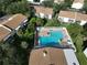 Aerial view of the community pool surrounded by greenery and residential buildings at 776 116Th N Ave # 1110, St Petersburg, FL 33716