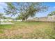 Sizeable backyard with a lawn, patio, shade trees, and a fence, creating a serene outdoor space at 9712 White Barn Way, Riverview, FL 33569