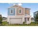 Charming two-story home boasts a modern color scheme, landscaped front yard and attached two car garage at 12842 Canter Call Rd, Lithia, FL 33547