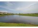Scenic view of a tranquil pond reflecting the sky, surrounded by lush greenery and neighborhood homes at 14643 Brumby Ridge Ave, Lithia, FL 33547