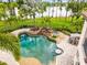 Luxurious pool area with waterfall feature, jacuzzi, swim up bar, and lush landscaping at 17301 Ladera Estates Blvd, Lutz, FL 33548