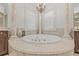 Soaking tub is surrounded by marble columns and has a view of the back yard at 17301 Ladera Estates Blvd, Lutz, FL 33548