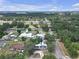 Wide aerial view of a neighborhood showcasing a home with solar panels and a circular driveway at 2704 Dorene Dr, Plant City, FL 33563