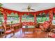 Cozy sunroom featuring unique tile flooring, bamboo furniture, and bright red accents at 356 20Th Ne Ave, St Petersburg, FL 33704