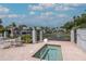 Brick patio with a hot tub and furniture overlooking a pond with a fountain in this residential community at 4234 Brentwood Park Cir, Tampa, FL 33624