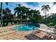 Sparkling community pool with surrounding lounge chairs for relaxation and leisure on brick pavers at 5156 Pinnacle Dr, Oldsmar, FL 34677